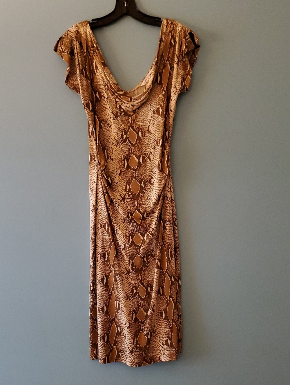 Diane Von Furstenberg Brown Snake-Print Cowl Midi Dress